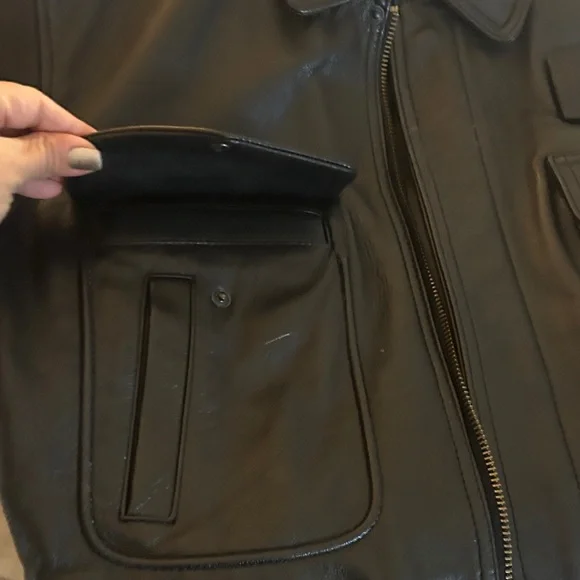 Chaps Black Leather Bomber Jacket - Picture 7 of 17